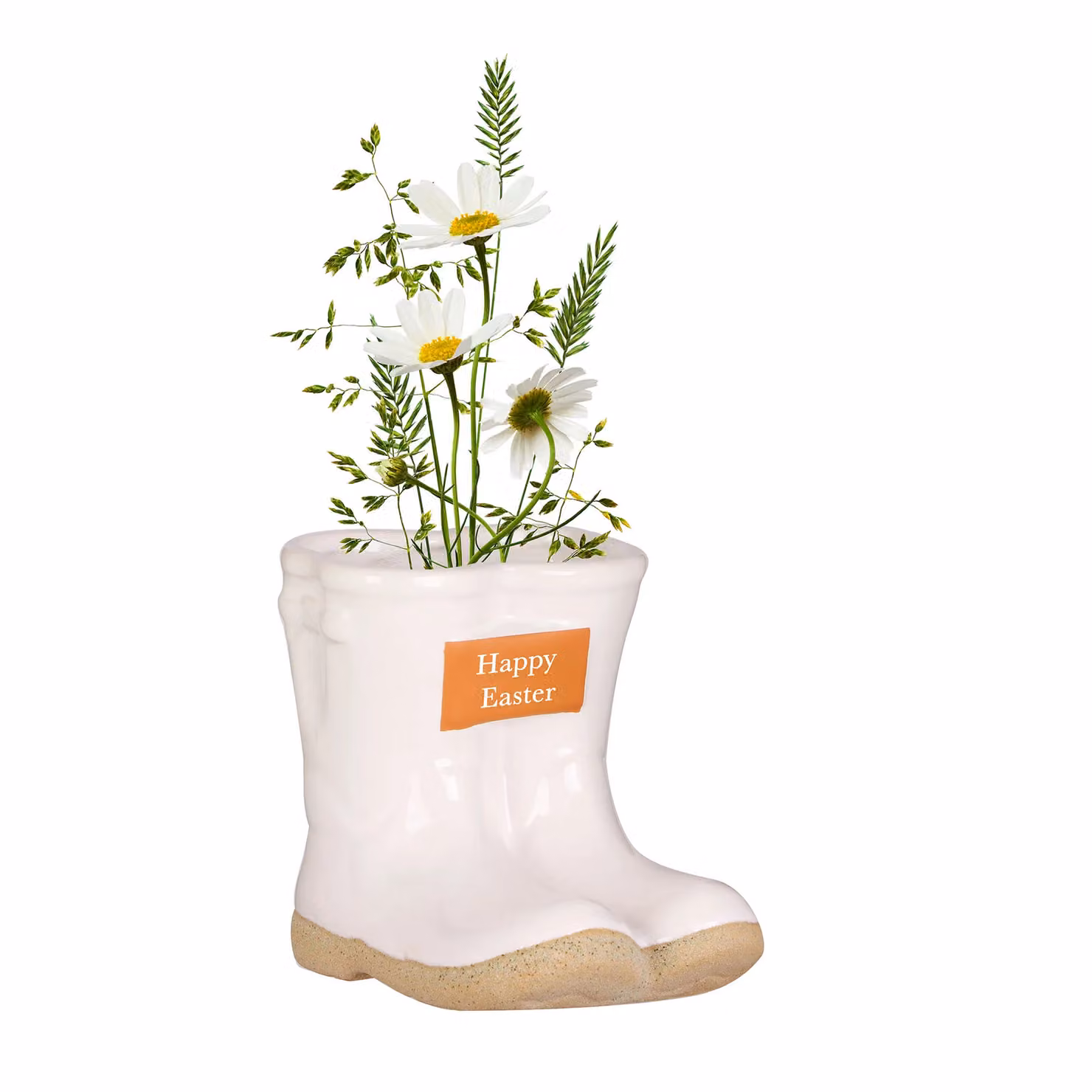 Dibor Small White Ceramic Boots Flower Planter with Happy Easter Plaque, H10 x W12 cm – 2