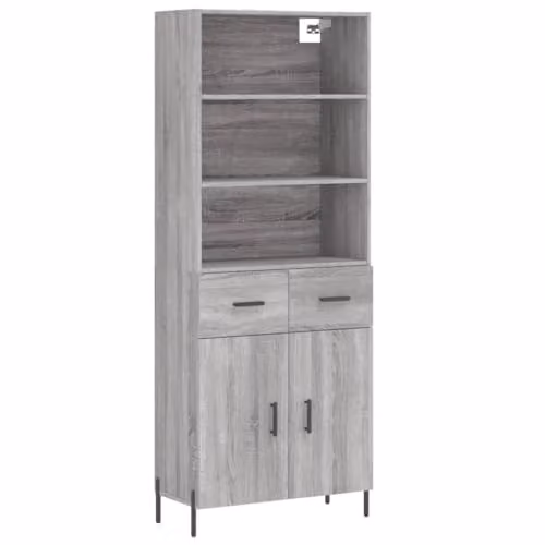 vidaXL Modern Grey Sonoma Highboard with Hinged Doors and Internal Shelves, W: 69.5 cm, D: 34 cm, H: 180 cm