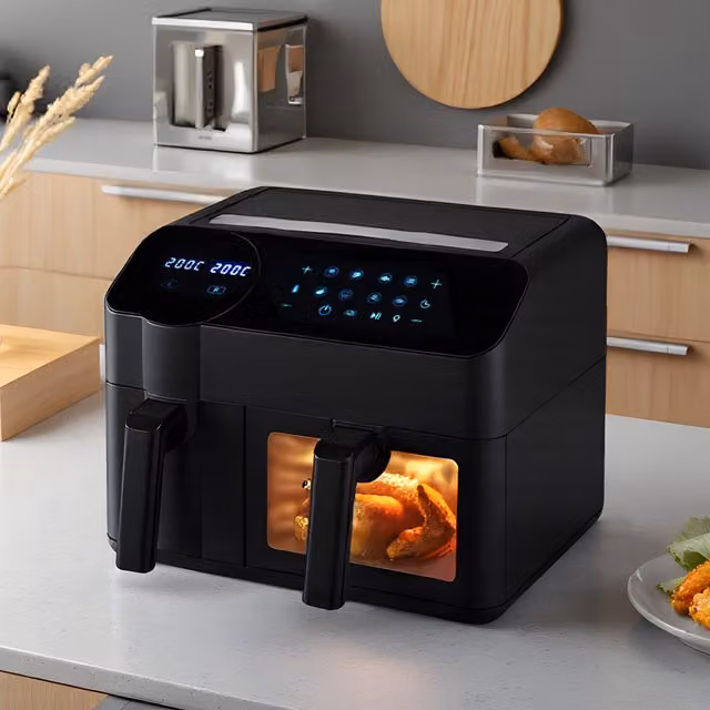 Livingandhome Dual Zone Air Fryer with Smart Touch Screen and Digital Display, Black