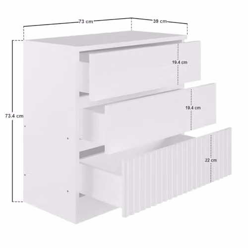 Flair Luca Ribbed 3 Drawer Chest in White – 2