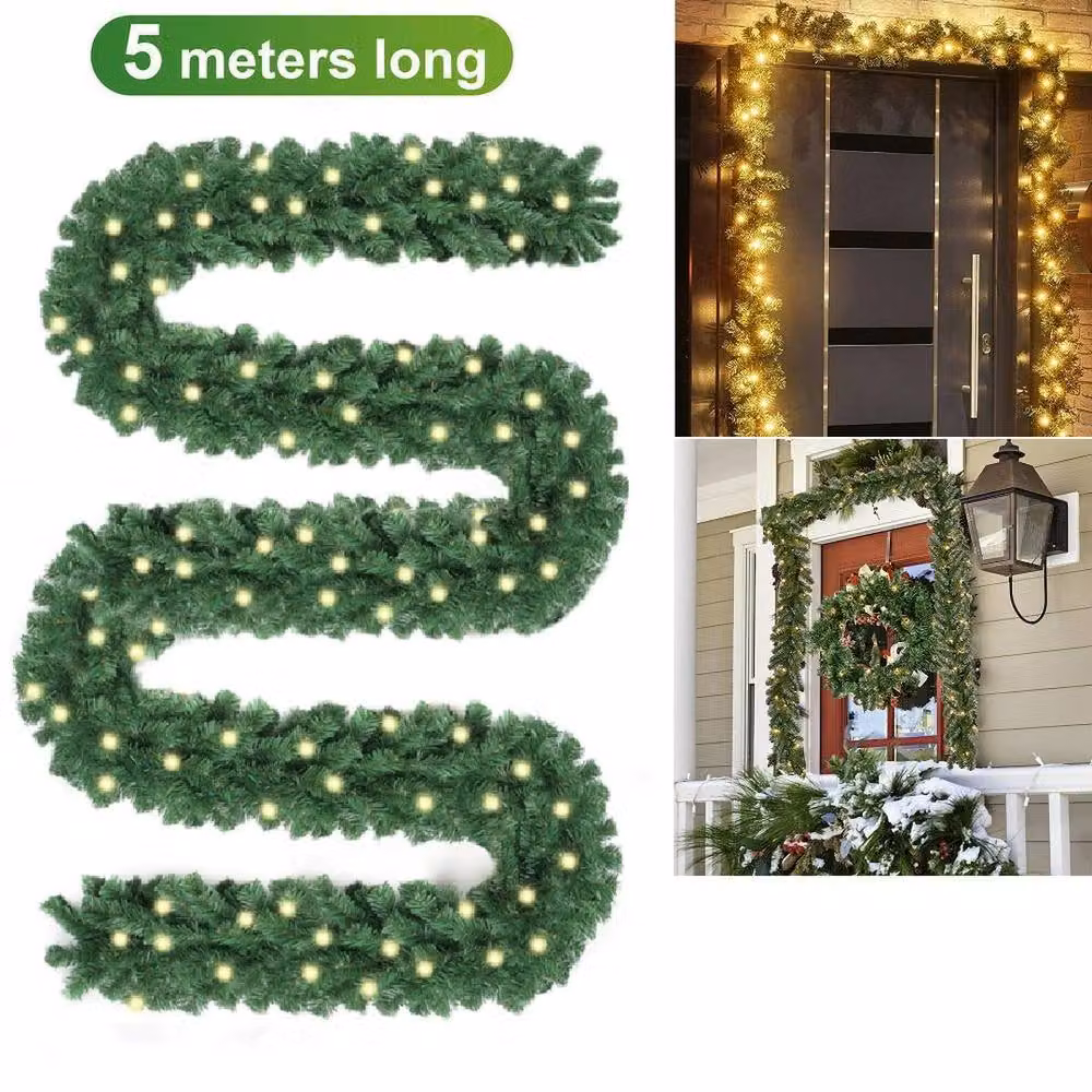 FLAVORA Green LED Christmas Garland with Warm White Lights, W/D/H: 100 x 15 x 1 cm – 2