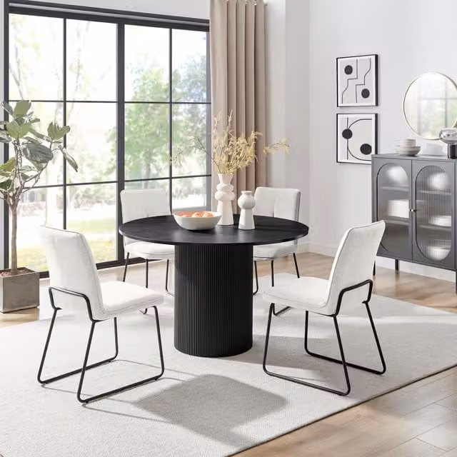FurnitureboxUK Penrose Black Round Dining Table and 4 Halleyy Cream Chairs – 1
