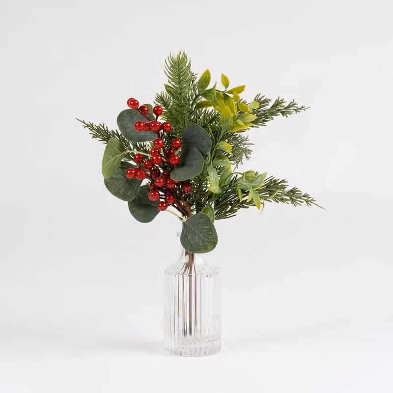 Scottish Everlastings Ltd Set of 2 Red Christmas Bottle Arrangements in Transparent Glass, Height: 32 cm – 2