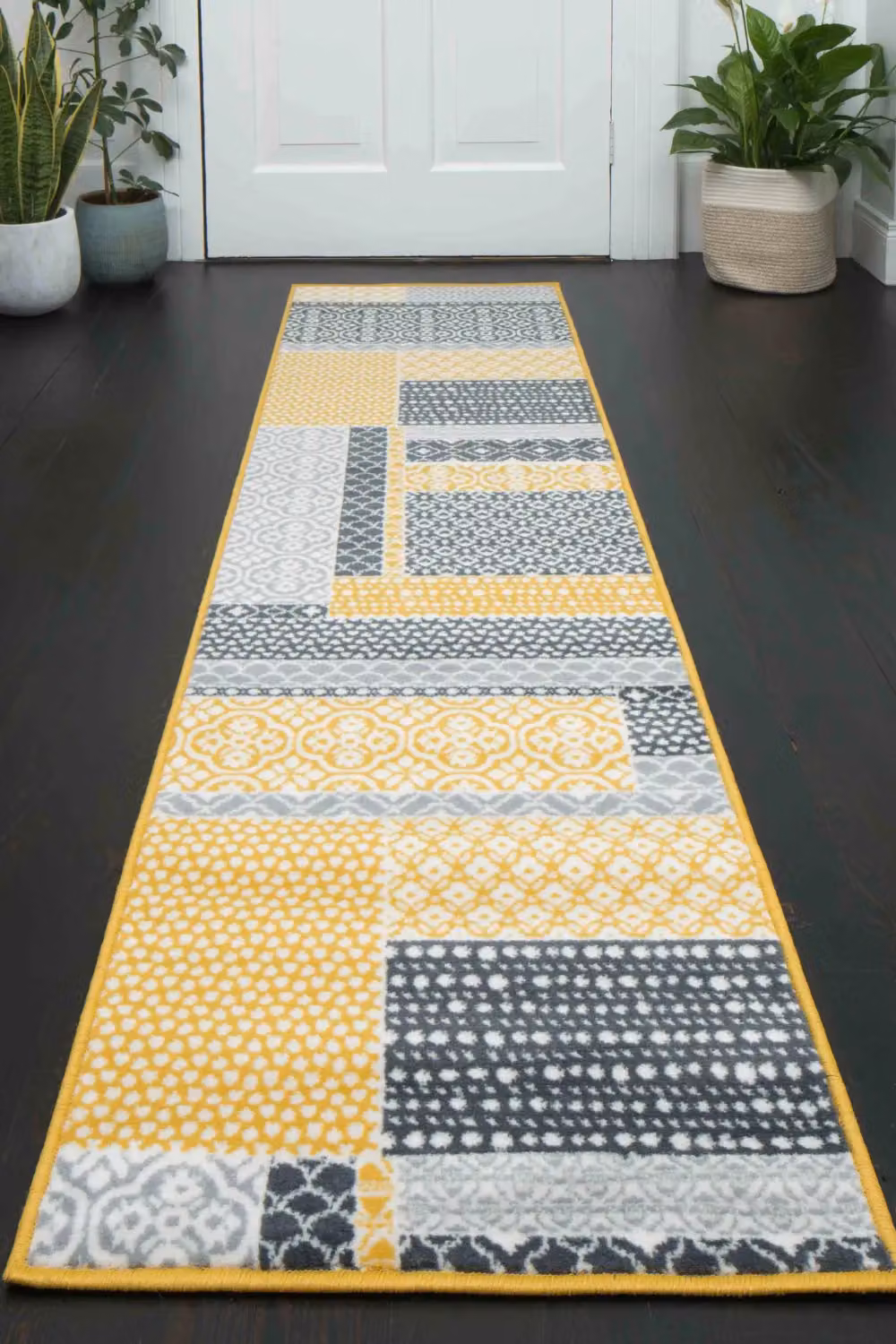 Kukoon Boho Striped Geometric Runner Rug in Yellow Ochre and Grey, W: 60 cm, L: 240 cm – 2