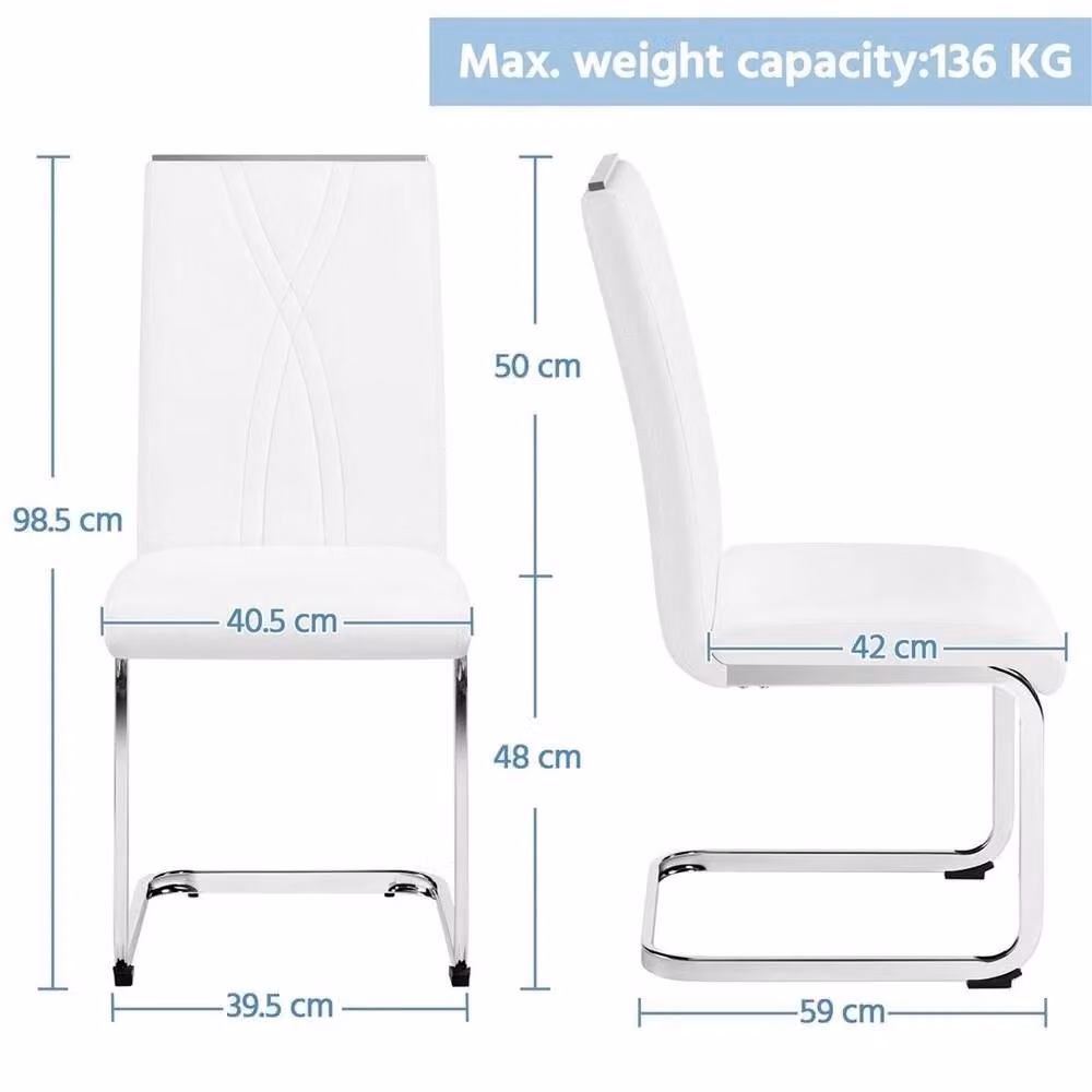 KORVIXA Set of 2 White Synthetic Leather Dining Chairs with Metal Cantilever Base – 2