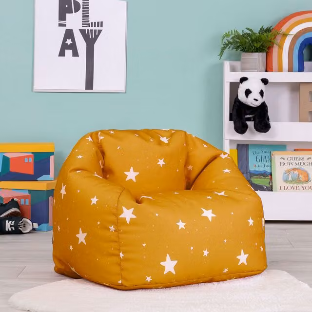 icon Kids Starry Skies Dotted Bean Bag Chair for Children, Yellow, Water-Repellent Fabric