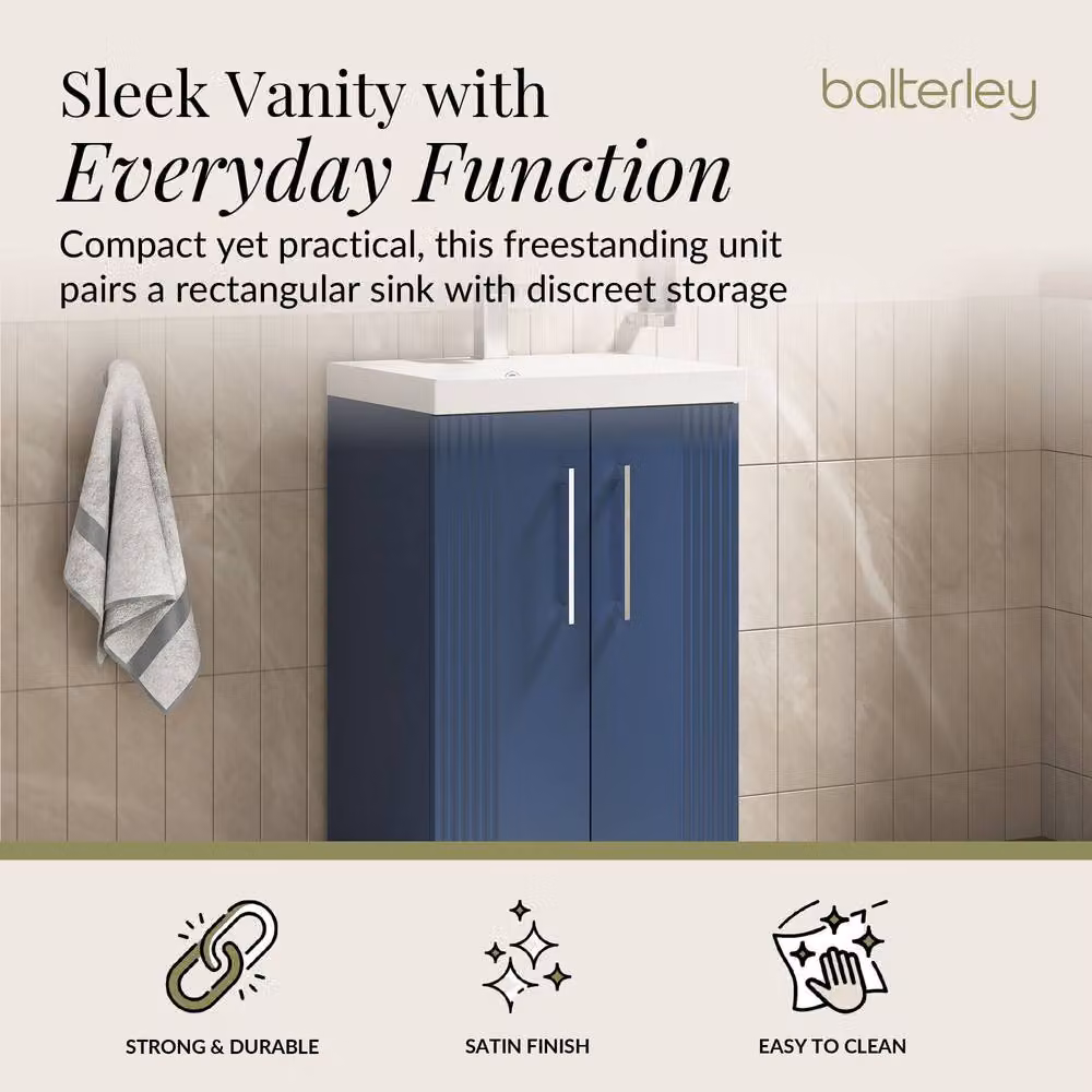 Balterley Satin Blue 2 Door Floor Standing Bathroom Vanity Unit with Thin-Edge Basin, W: 60 cm, H: 86 cm – 2