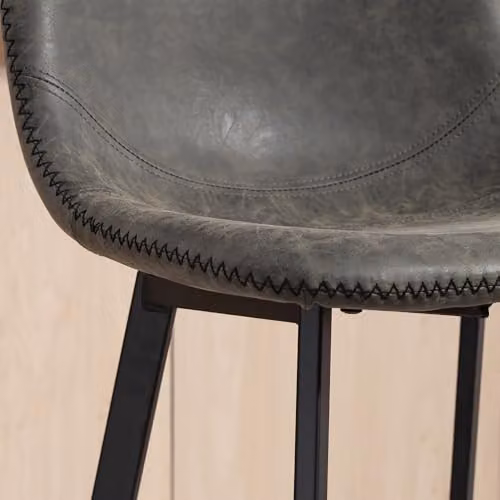 HOMCOM Set of 2 Grey PU Leather Upholstered Bar Stools with Backrest and Metal Legs – 6