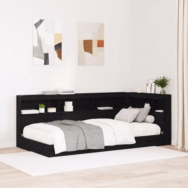 Berkfield Home Black Oak Storage Headboard with Integrated Shelf, Width: 100 cm