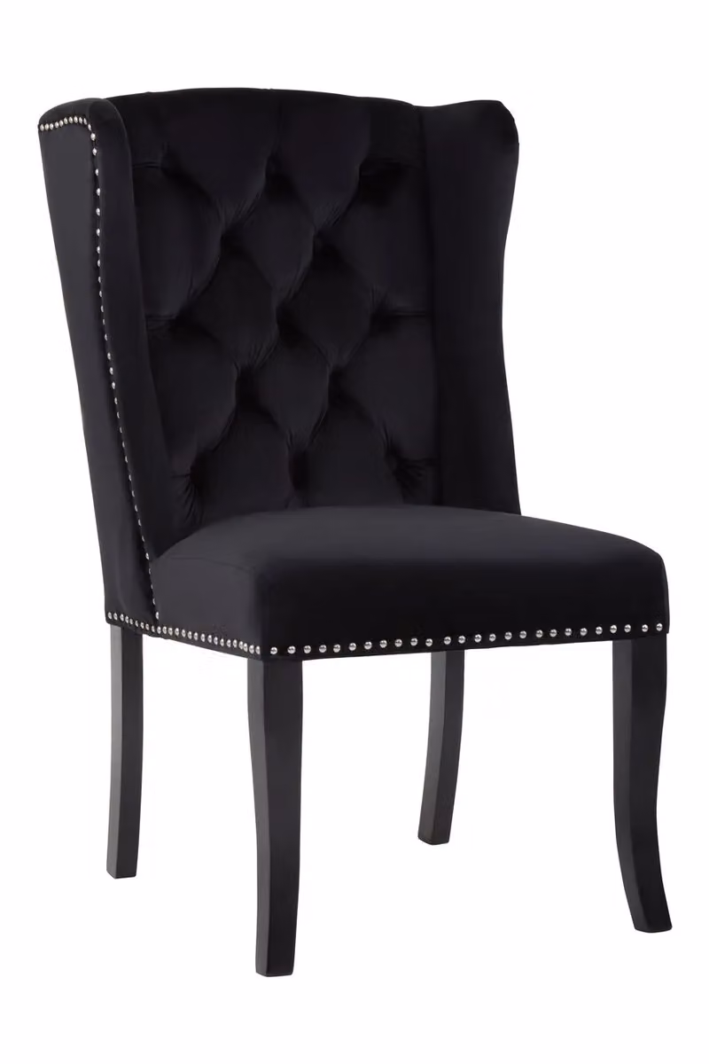 Interiors by Premier Classic Black Velvet Dining Chair with Wood Legs – 7