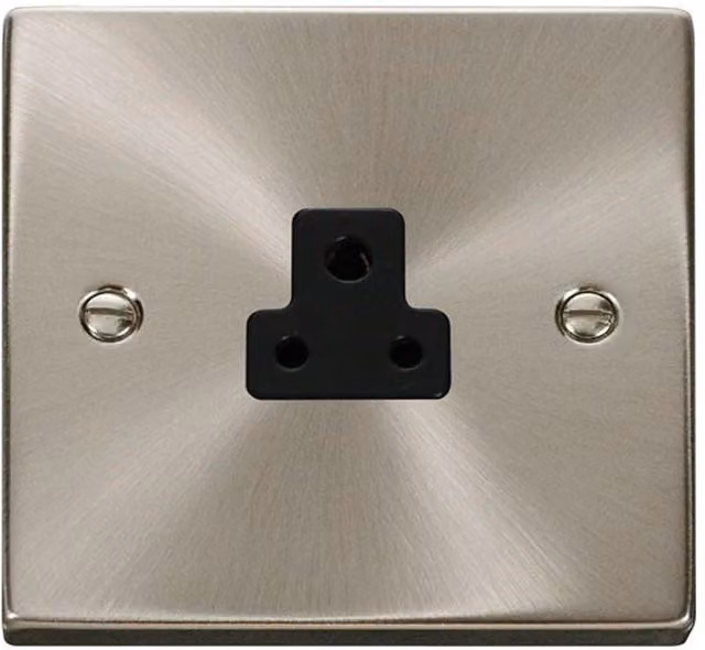 SE Home 1 Gang 2A Round Pin Socket in Satin Brushed Chrome and Metallic Silver