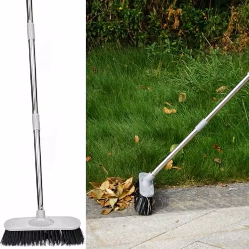 Gr8 Garden Heavy Duty Stainless Steel Broom with Hard Bristles and Long Handle in Silver – 1