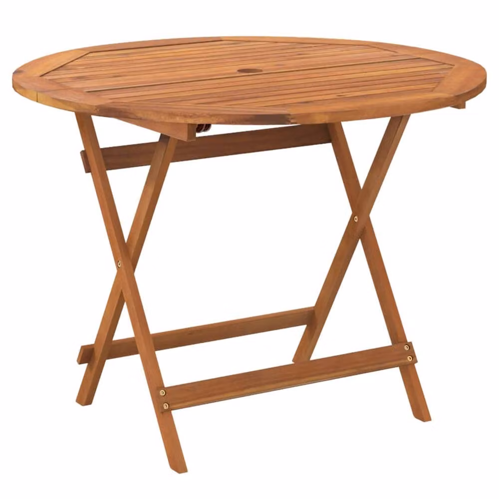 Berkfield Home Folding Garden Table in Brown Solid Acacia Wood, Diameter: 90 cm, Height: 75 cm – 2