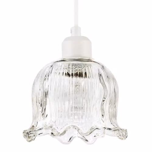 Happy Homewares Transparent Ribbed Glass Dome Pendant Lighting Shade in Clear, W: 15 cm, H: 12 cm, D: 11 cm – 1