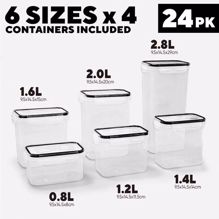 NESTLUNE 24-Piece Airtight and Leakproof Dry Food Storage Container Set in Transparent Plastic