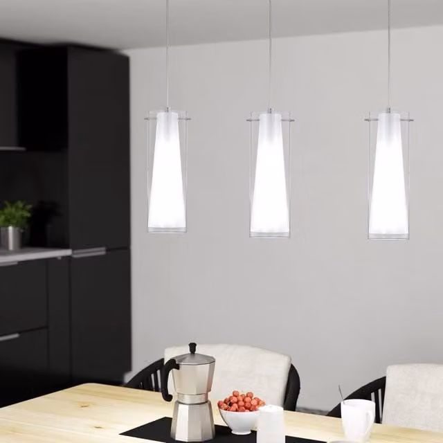 Eglo PINTO Suspended Pendant Light in Chrome and Transparent Glass with E27 Socket – 1