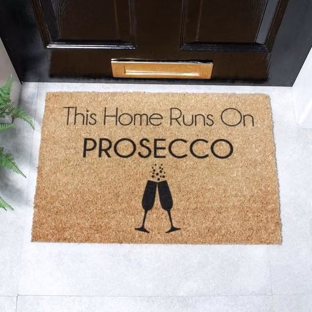 Artsy Mats This Home Runs On Prosecco Doormat in Black and Brown, W: 60 cm, D: 40 cm