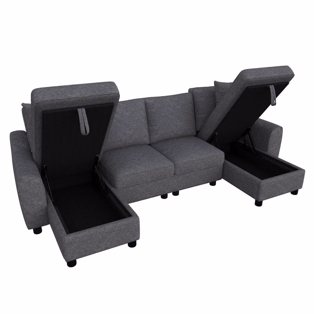 Merax U-Shaped Sectional Corner Sofa in Grey with Twin Storage Chaises and Scatter Cushions – 3