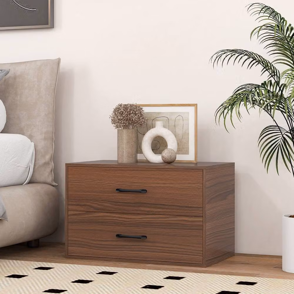 Gymax 2-Drawer Wooden Cube Dresser and Stackable Bedside Cabinet in Brown – 2