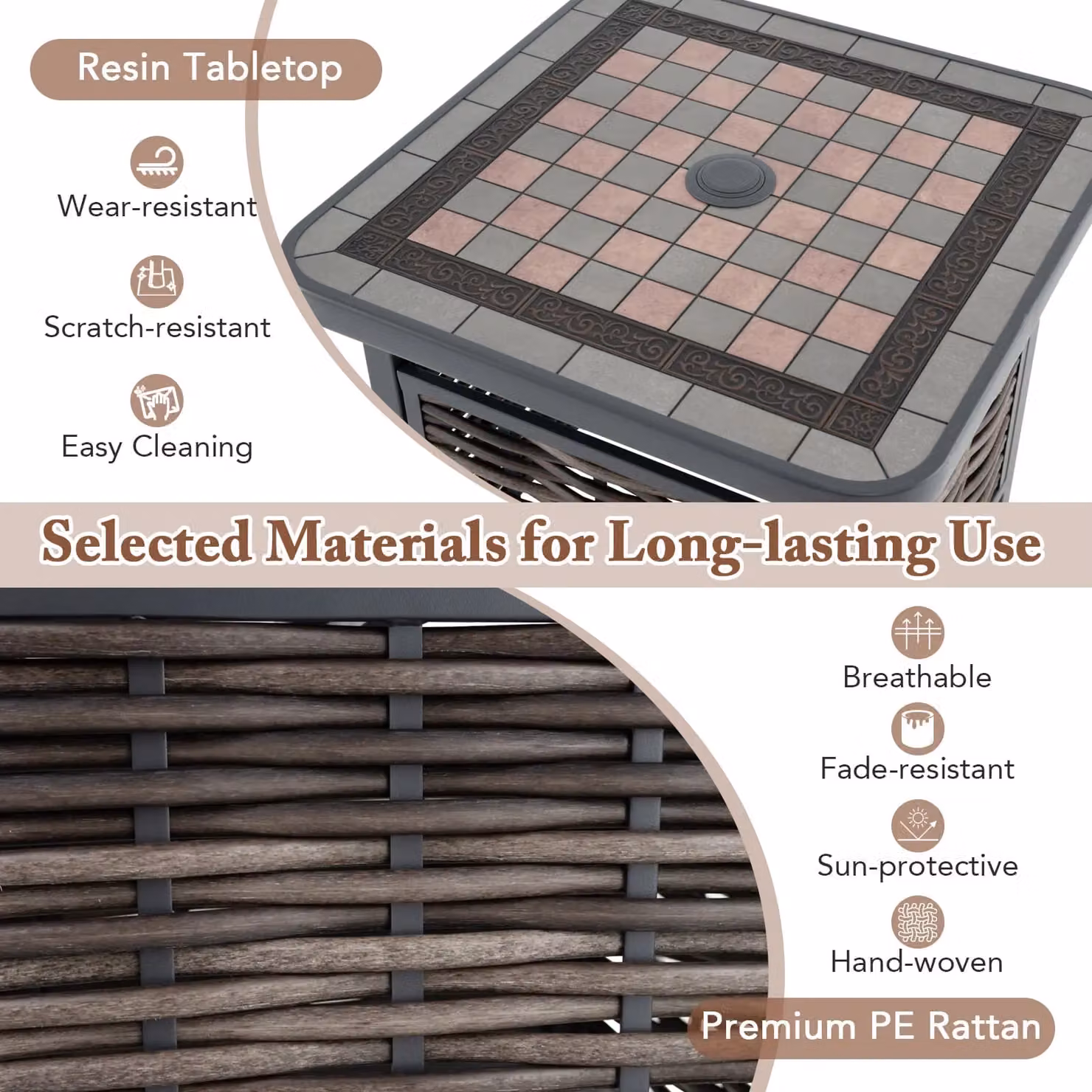 Costway Brown PE Rattan Outdoor Square Side Table for Patio and Terrace, W/D/H: 55 x 55 x 55 cm – 5