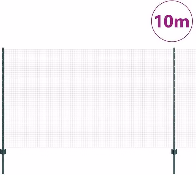 Berkfield Home Green Welded Steel Wire Fence with 5 U-Profile Posts, W: 10 m, H: 1.4 m