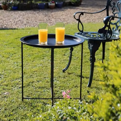 Harbour Housewares Set of 2 Round Matte Black Metal Folding Tray Tables – 2