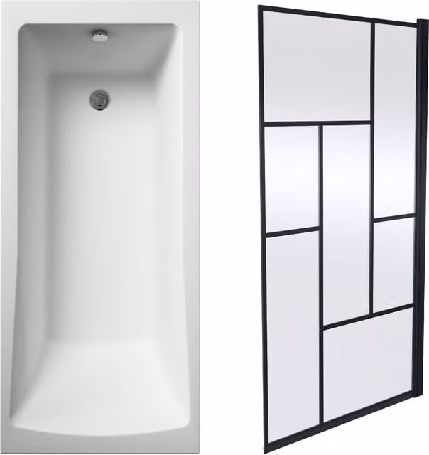 Balterley Square Rectangular Bath with Abstract Screen and Waste in White W: 170 cm, D: 70 cm