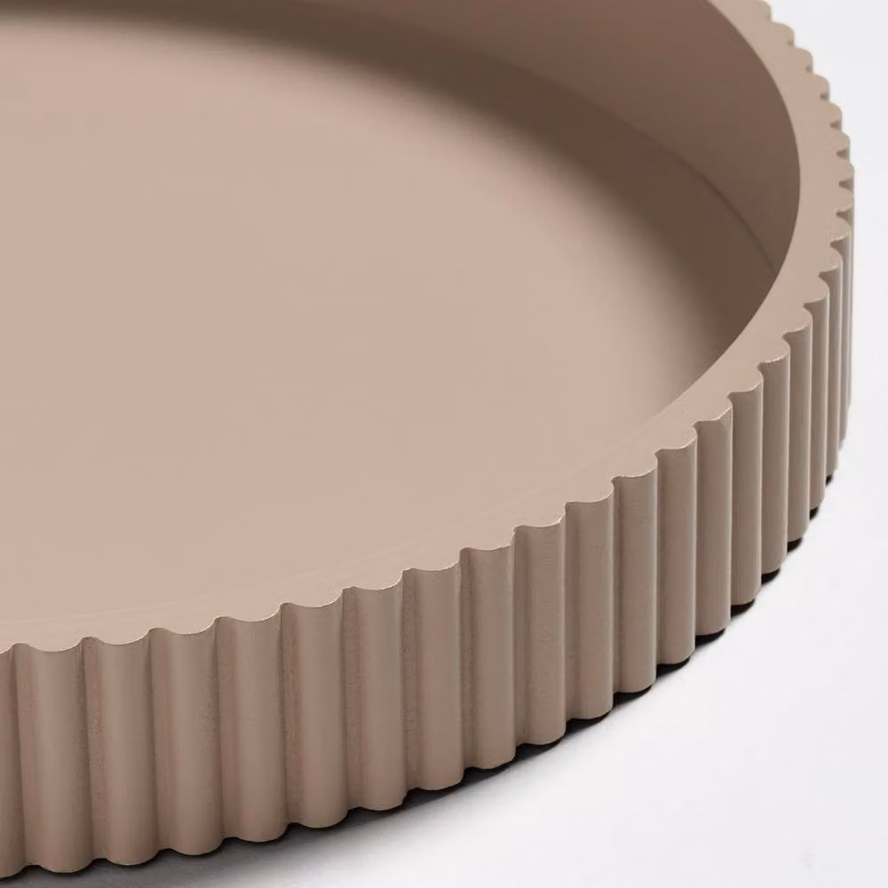 OHS Ribbed Round Decorative Tray Tabletop Organiser in Beige – 4