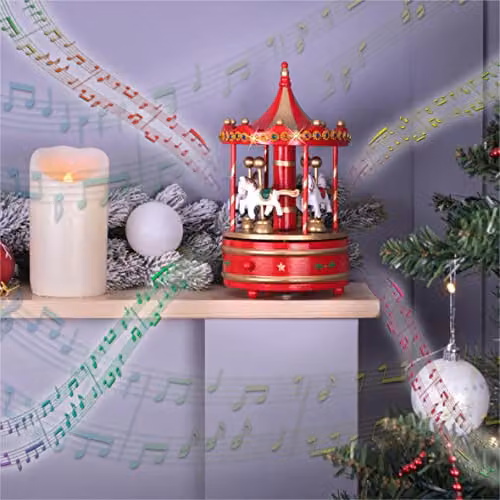 St Helens Home & Garden Wooden Carousel Music Box in Red and Gold – 3