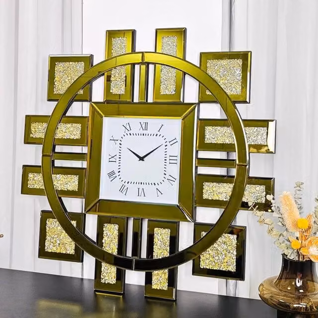 SPETLEK Crystal Crush Diamond Mirrored Wall Clock in Gold, W/D/H: 60 x 60 x 60 cm