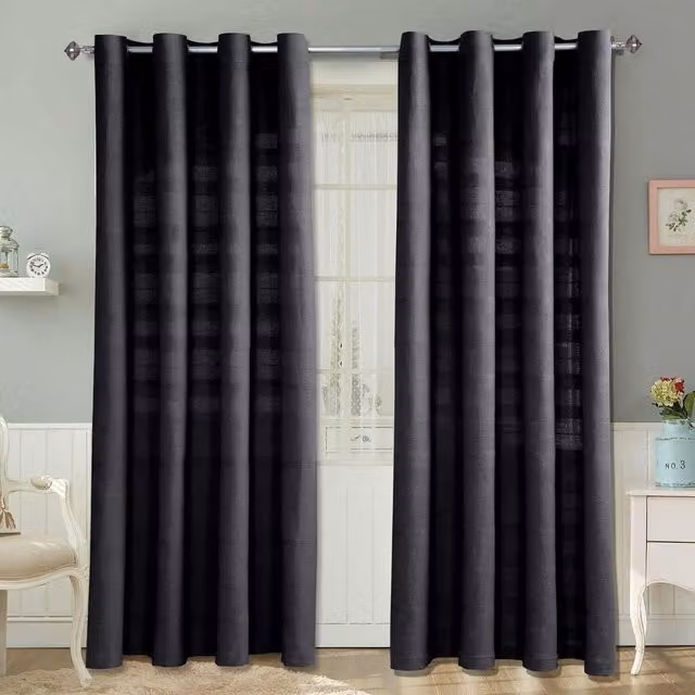 Homescapes Cotton Rajput Ribbed Curtain Pair in Black