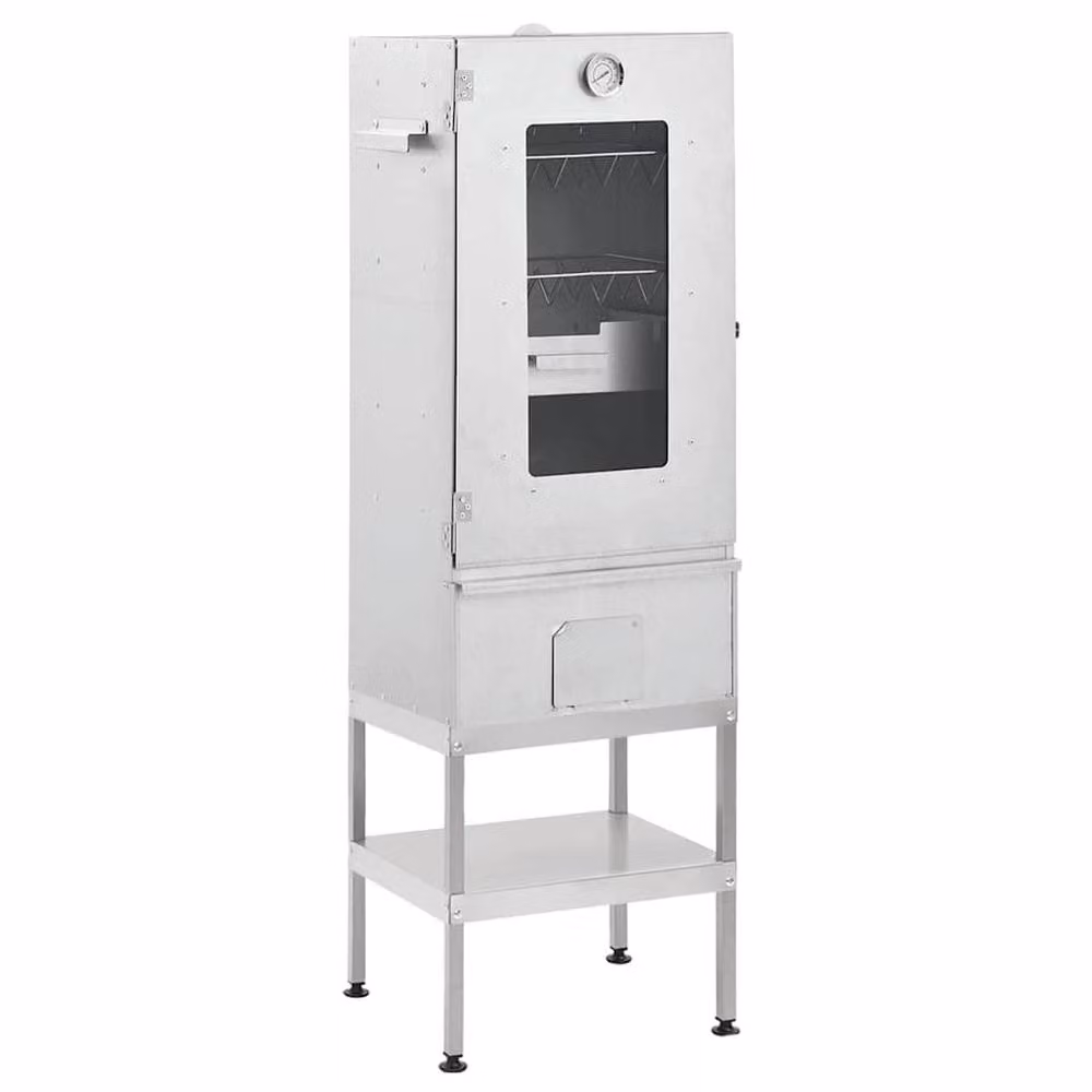 Berkfield Home Vertical BBQ Oven Smoker with Table in Silver Galvanised Steel – 2