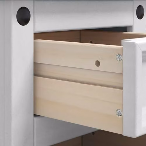 vidaXL CORONA Bedside Table in White, Solid Pine Wood, W: 35 cm, D: 32.5 cm, H: 58 cm – 4