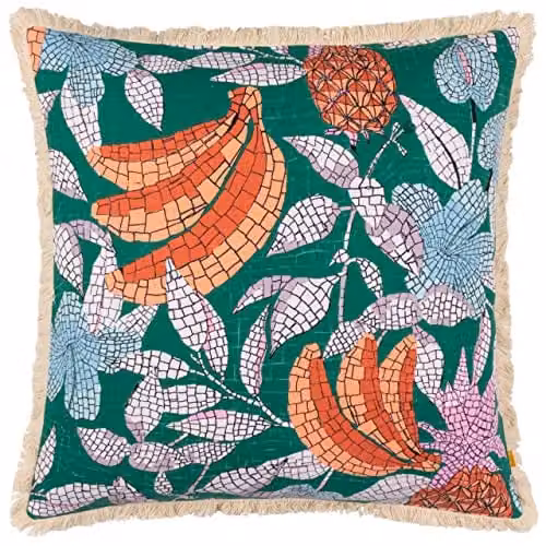 Furn Cypressa Mediterranean Floral Cotton and Polyester Filled Square Cushion in Petrol, W/D/H: 50 x 50 x 50 cm
