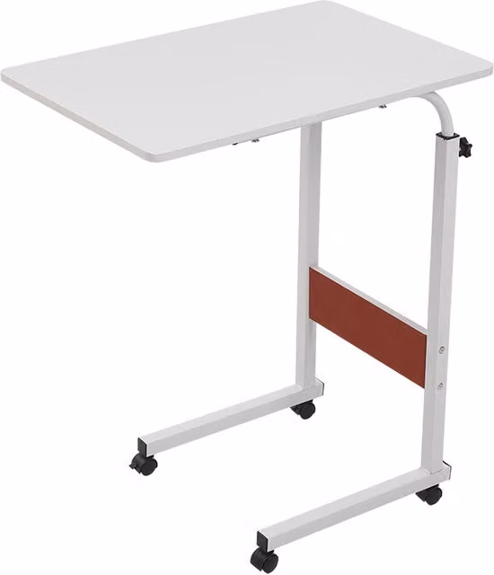 Livingandhome Height Adjustable Overbed Mobile Table in White