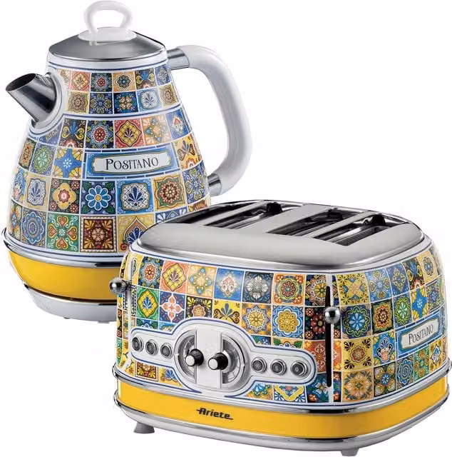 Ariete Positano 1.7L Kettle and 4 Slice Toaster Set in Yellow