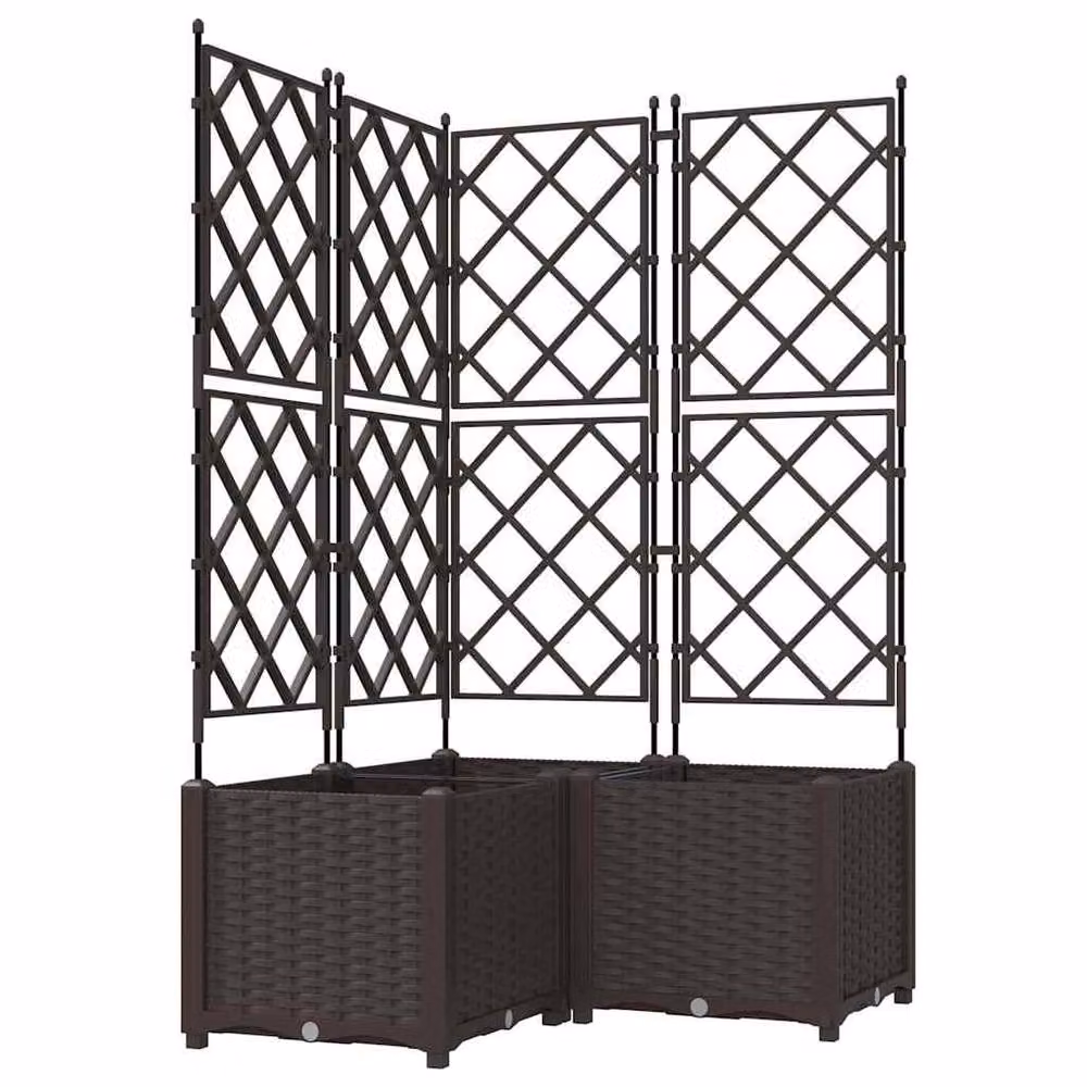 Berkfield Home Modern Garden Planter with Trellis, 3 Piece Set, Brown, W/D/H: 80 x 80 x 143 cm – 3