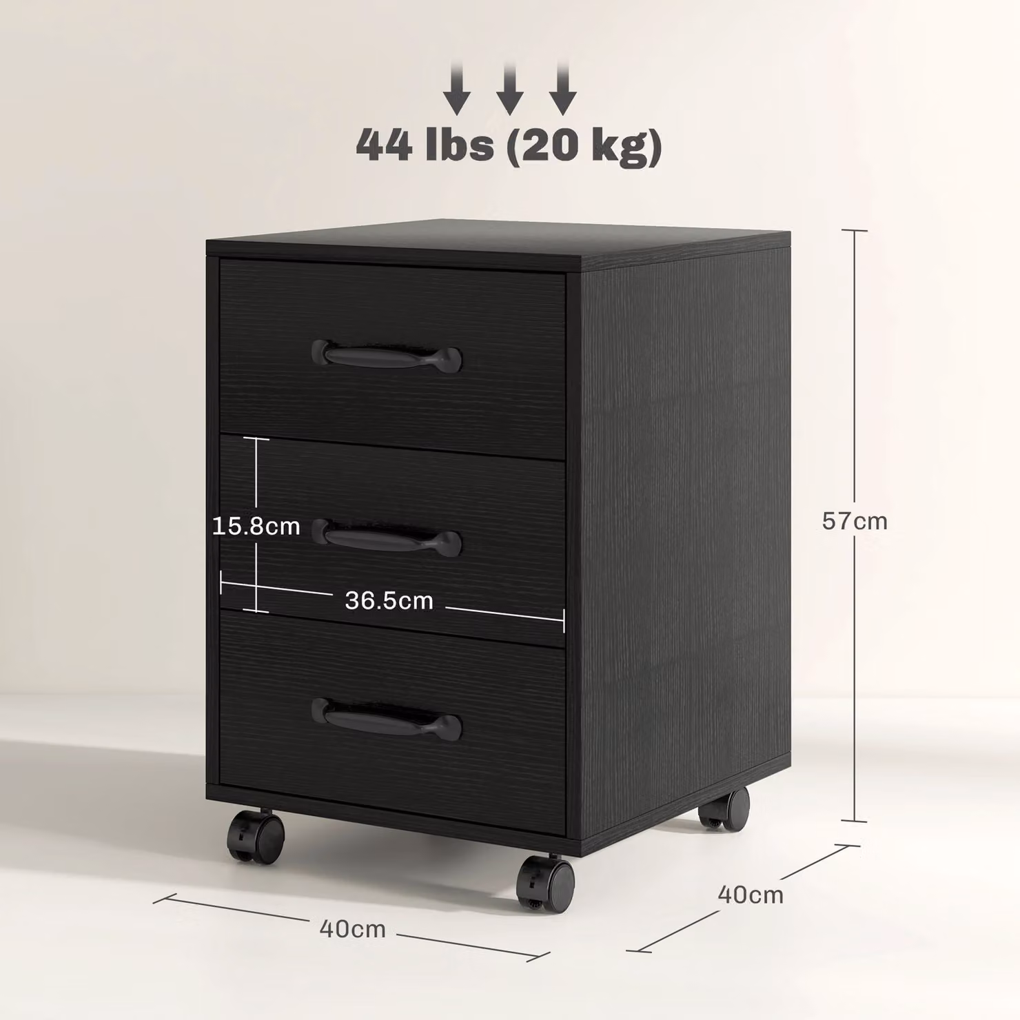 HOMCOM 3 Drawer Mobile Filing Cabinet with Lock and Castors, Black – 3