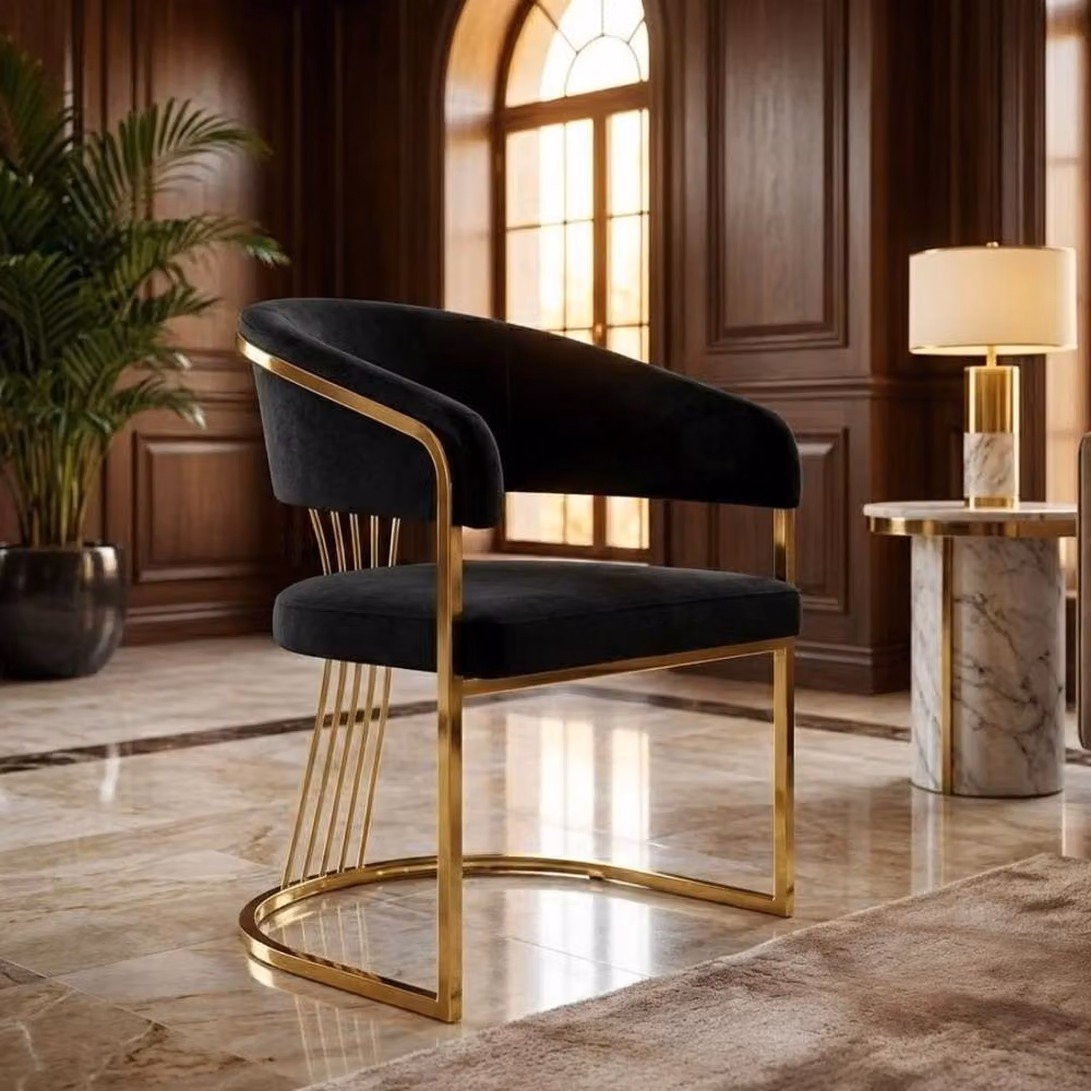 HOME LUXE INTERIOR Porado Black Leatheraire Dining Chair with Gold Metal Frame – 4