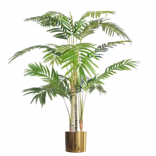 Leaf Design UK Premium Artificial Areca Palm Tree with Gold Planter, Green and Gold, Height: 120 cm