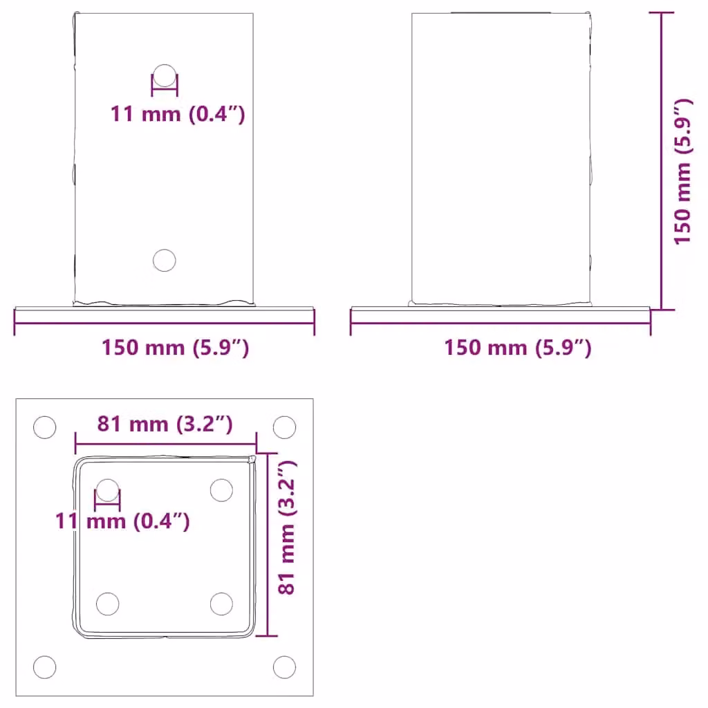 Berkfield Home Square Post Bases, 4 Pack, Anthracite, Powder-coated Galvanised Steel, 81 x 81 mm – 5