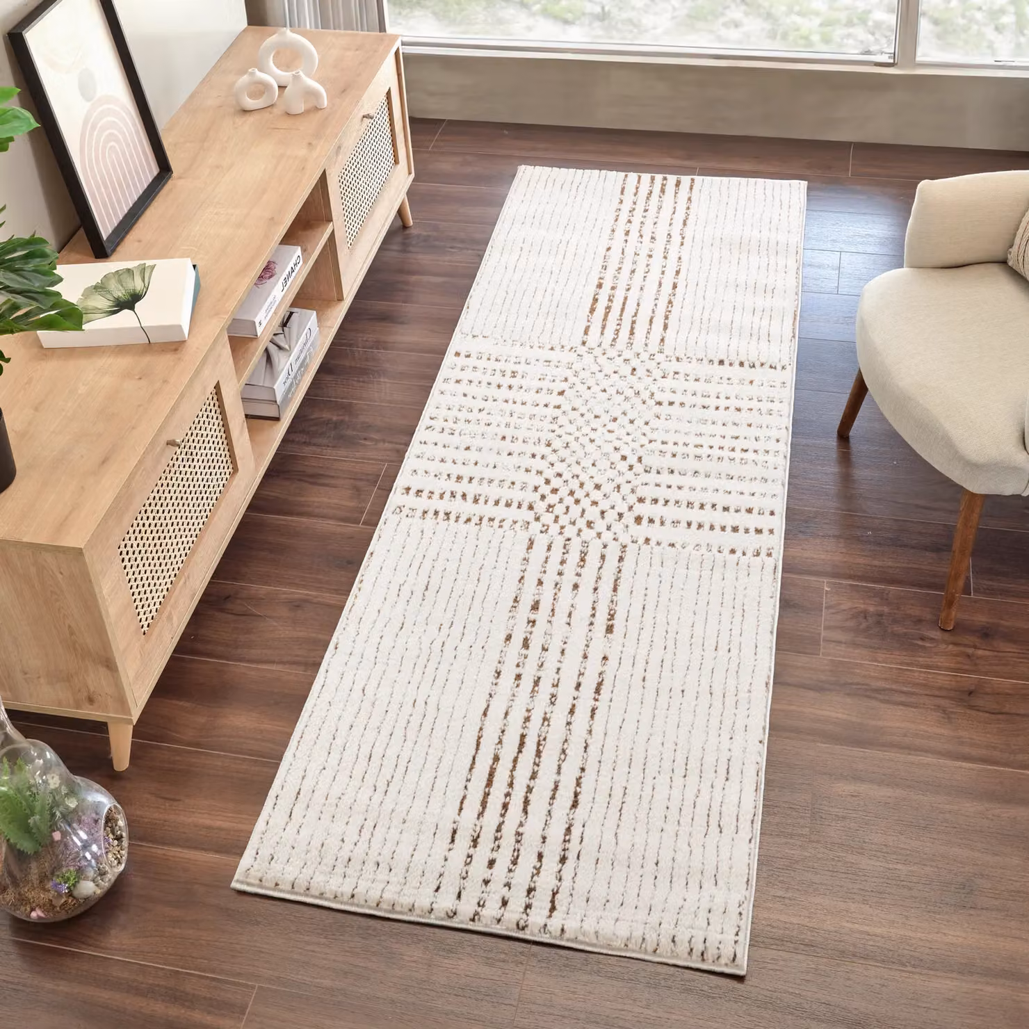 Livabliss Galey Alix Architect IV Modern Geometric High Pile Rug in Brown, White and Black, W: 80 cm, L: 220 cm – 3