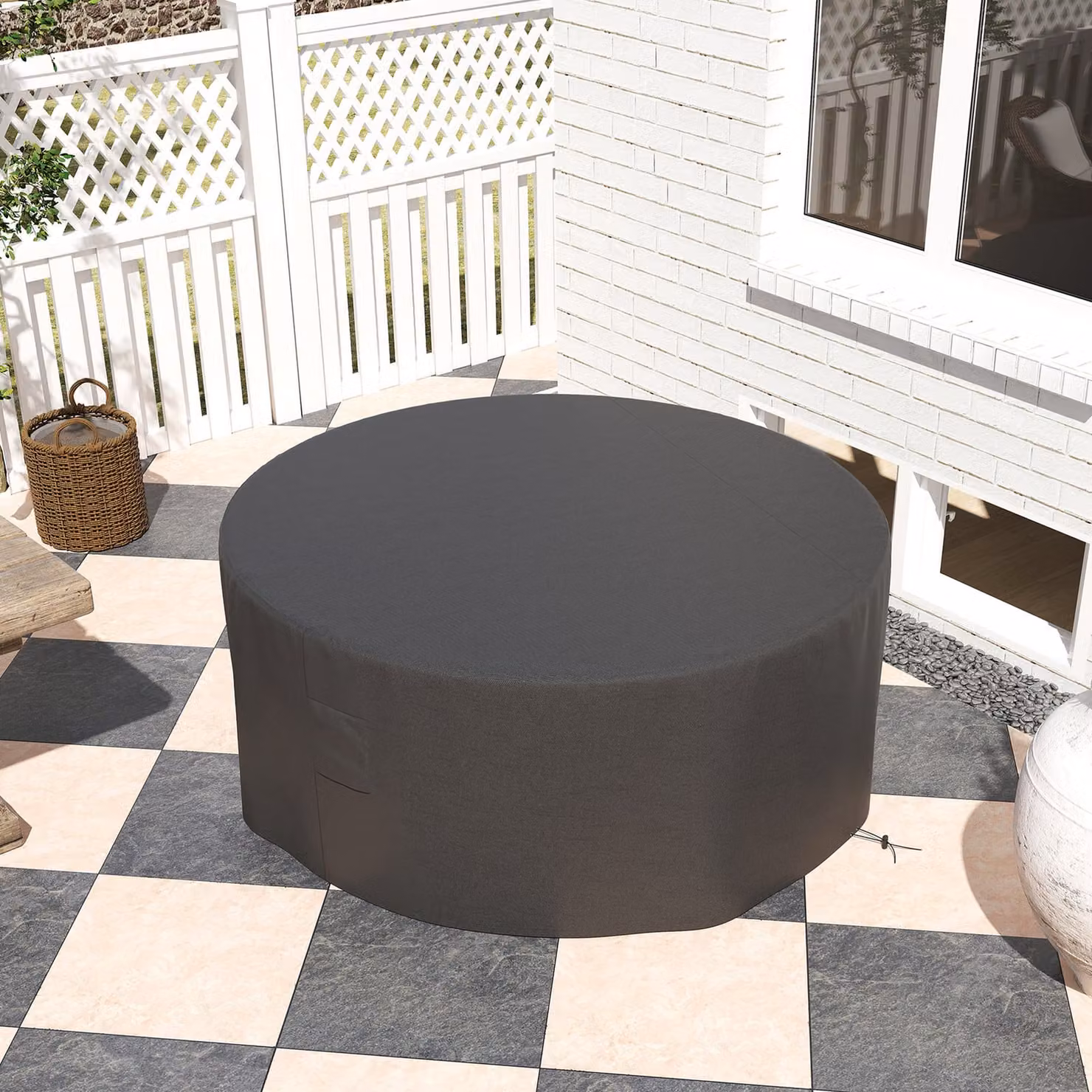 Outsunny Waterproof Round Garden Patio Furniture Cover, Black, Diameter: 193 cm, Height: 80 cm – 7