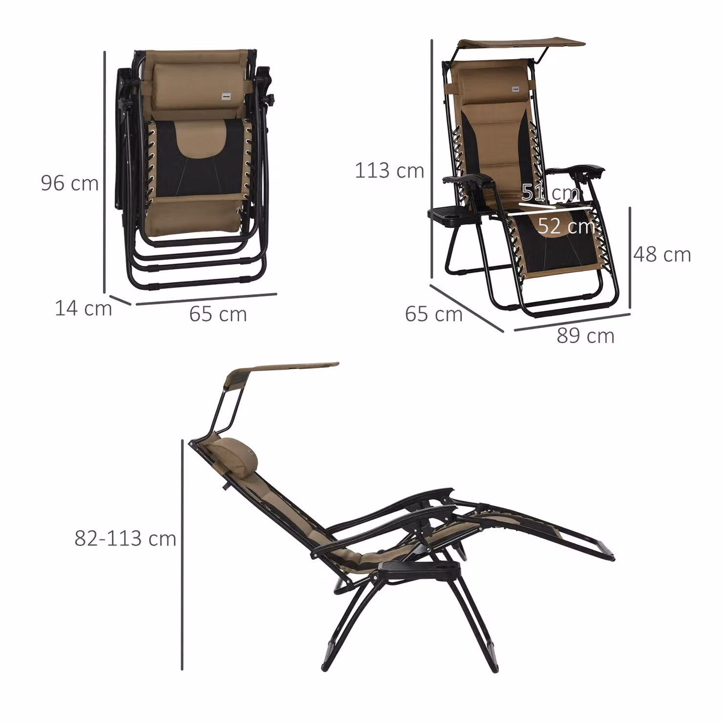 Outsunny Zero Gravity Folding Reclining Lounger Chair in Brown – 3