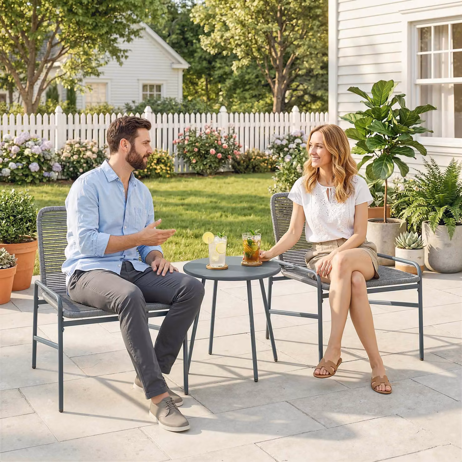 Outsunny 3 Piece Rattan Bistro Set in Dark Grey with Round Coffee Table and 2 Chairs for Garden, Balcony or Terrace – 5