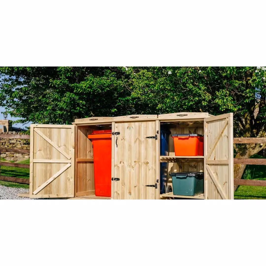 Buttercup Farm Chatburn Bin Store in Brown, Fits 2x 180L/240L Wheelie Bins and 2x Boxes, W/D/H: 203 x 80.4 x 120 cm – 2