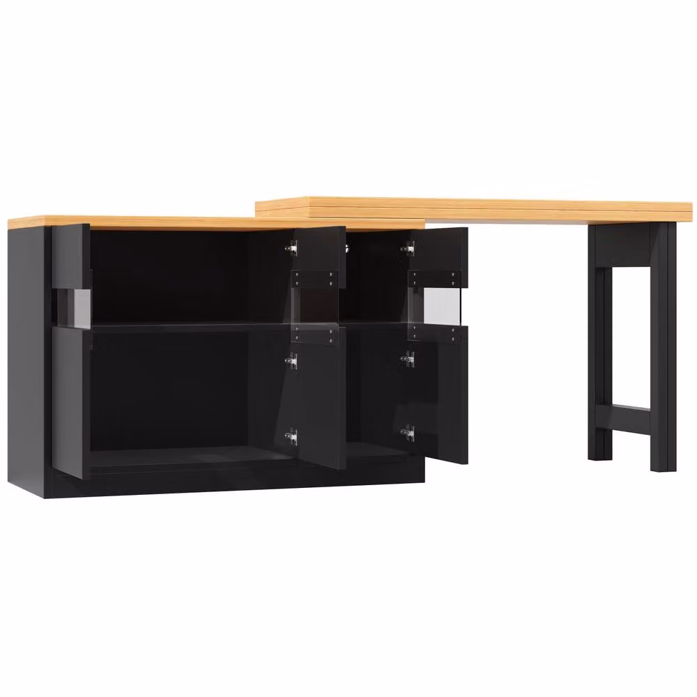 Merax Black Extendable Kitchen Island Bar Table with LED Lights and Rotating Drop Leaf Top – 8