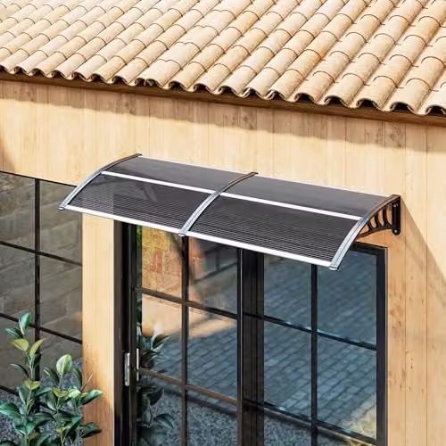 Outsunny Wall-Mounted Door Canopy Awning in Black and Transparent with Polycarbonate and Aluminium Construction, W: 75 cm, D: 23 cm, H: 75 cm – 8