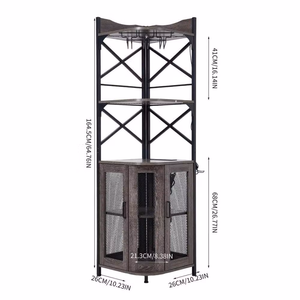 FLAVORA Grey 5 Tier Corner Wine Cabinet with Glass Doors and Integrated Lighting – 2