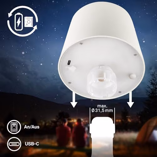 Briloner Rechargeable LED Bottle Lamp in White, Dimmable Touch Control, Warm White Light, W/D/H: 10.5 x 10.5 x 11.5 cm – 5